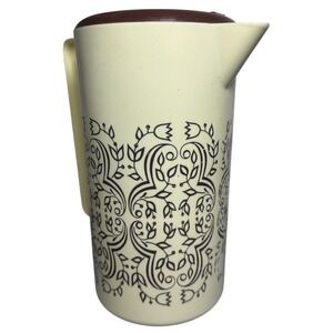 Vintage Floral Carafe Iced Coffee Iced Tea Pitcher Cream Brown Mid‎ Century